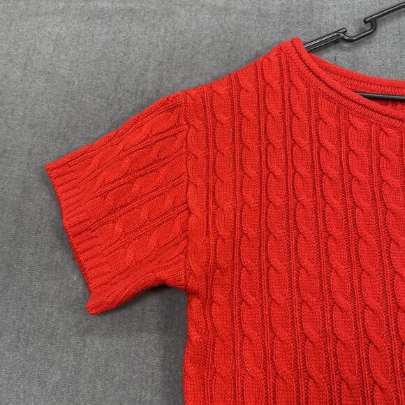 Andrée By Unit Red Cable Knit Short Sleeve Sweater Large Womens Casual Wear - Picture 7 of 10